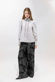Psophia Trousers Abstract Floral Pattern Graphite