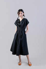 Psophia Black Midi Dress With Sculptural Detail