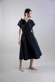 Psophia Black Midi Dress With Sculptural Detail