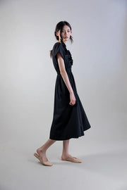 Psophia Black Midi Dress With Sculptural Detail