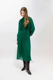 Psophia Georgette Silk Dress Emerald Green