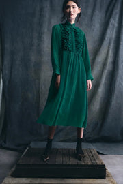 Psophia Georgette Silk Dress Emerald Green
