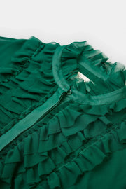 Psophia Georgette Silk Dress Emerald Green