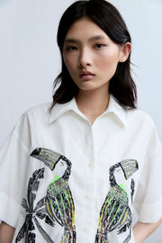 Psophia Cotton Shirt With Parrots Off-white