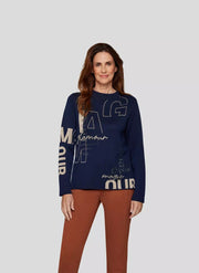 Rabe Knit Pullover With Lettering Navy