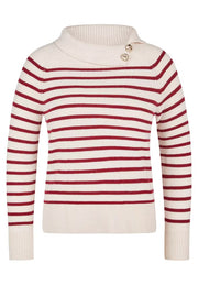 Rabe Knit High Neck Striped Jumper Cream/Red