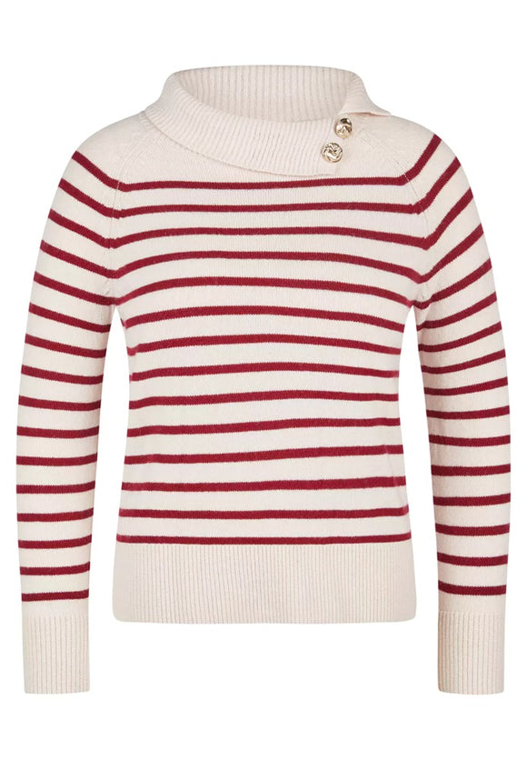 Rabe Knit High Neck Striped Jumper Cream/Red