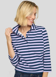 Rabe Striped Polo Shirt Lilac/Navy
