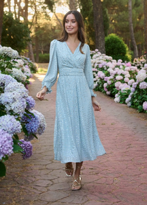Role Mode Cataleya Spotted Midi Dress Baby Blue