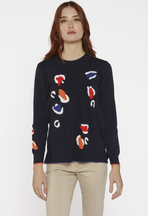 Scorzzo Knit Intarsia Jumper With Embroidered Details