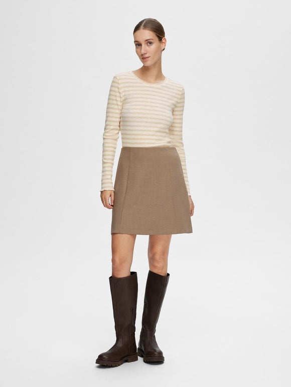 Selected Femme Anna Long Sleeve Crew Tee Oatmeal/Beige