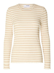 Selected Femme Anna Long Sleeve Crew Tee Oatmeal/Beige