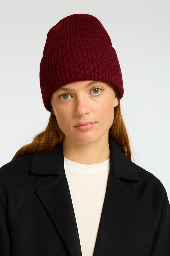 Selected Femme Mary Knit Wool Beanie Burgundy