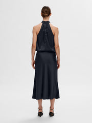 Selected Femme Lena Satin Midi Skirt Dark Sapphire