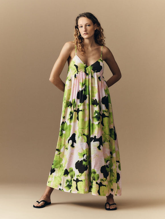 Selected Femme Helinda Dress Lime Green Print