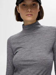 Selected Femme Wola High Neck Knit Top Grey