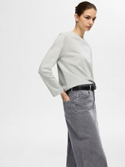 Selected Femme Krista High Waist Midi Denim Skirt Light Grey