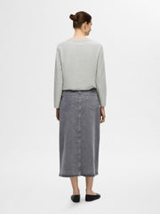 Selected Femme Krista High Waist Midi Denim Skirt Light Grey