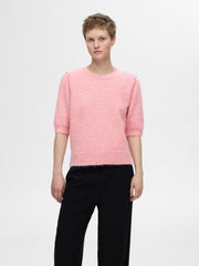 Selected Femme Lulu Knit Short Sleeve Top Peony