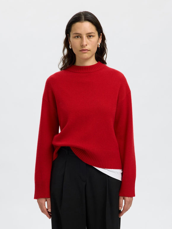 Selected Femme Cille Knit Cashmere Blend Sweater Red