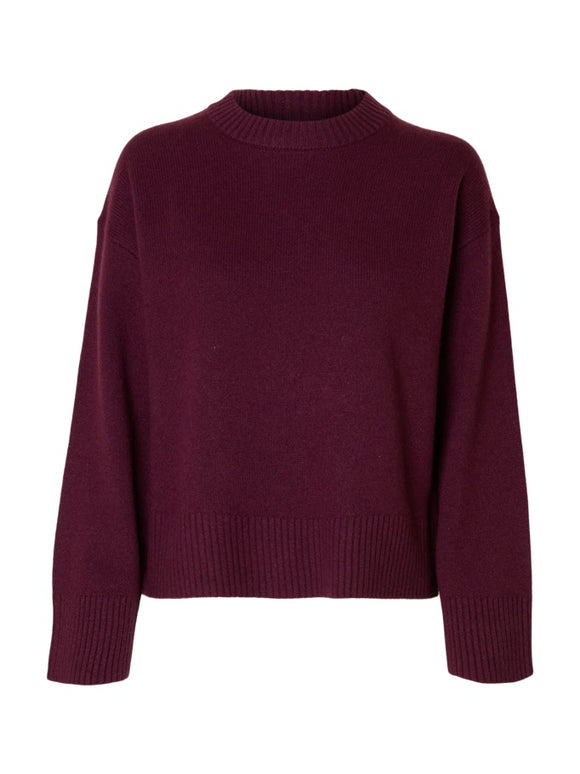 Selected Femme Cille Knit Cashmere Blend Sweater Wine