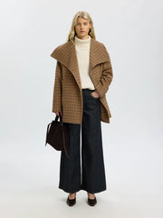 Selected Femme Carolyn Check Wool Blend Coat Toffee