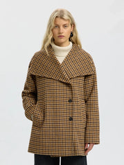 Selected Femme Carolyn Check Wool Blend Coat Toffee