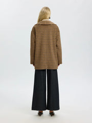 Selected Femme Carolyn Check Wool Blend Coat Toffee
