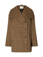 Selected Femme Carolyn Check Wool Blend Coat Toffee