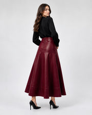 Selected Femme Olympia High Waist Leather Skirt Wine