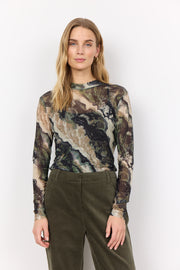 Soya Concept Alda AOP 55 Top Dark Green Print