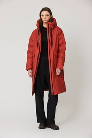 Tanta Rime Long Puffer Coat Red Ochre