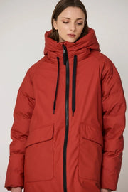 Tanta Rime Long Puffer Coat Red Ochre