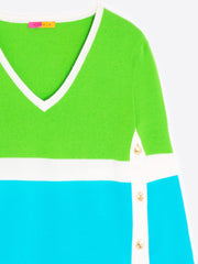 Vilagallo Knitted Colour Block V-Neck Sweater
