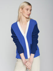 Vilagallo Theresa Knit Rib Cardi Blue/Navy/Ecru