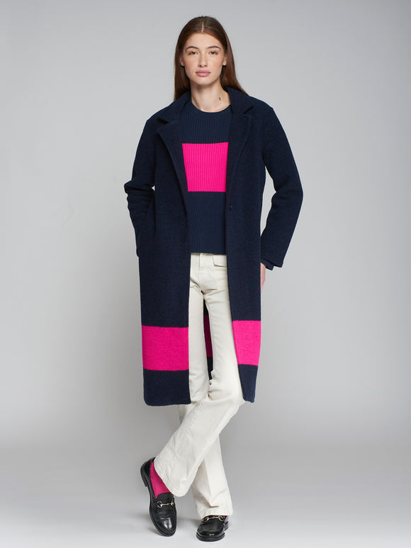 Vilagallo Siena Wool Blend Coat Navy/Pink