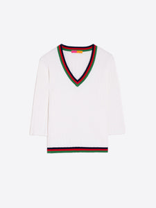 Vilagallo V-Neck Knit Jumper White