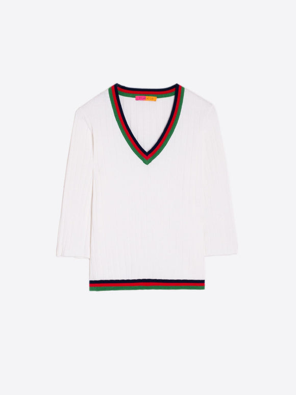 Vilagallo V-Neck Knit Jumper White