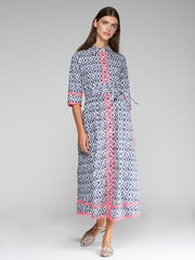 Vilagallo Brenda Ikat Print Dress Navy