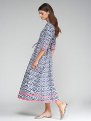 Vilagallo Brenda Ikat Print Dress Navy