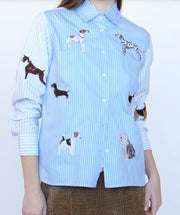 Vilagallo Shirt With Stripes & Dog Embroidery Print