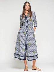 Vilagallo Brenda Dress Ikat Palm Print