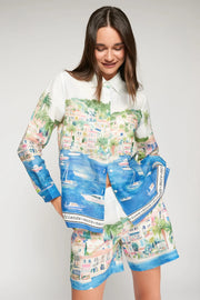 Vilagallo Sandra Linen Shorts Puerto Banus Print
