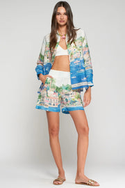 Vilagallo Sandra Linen Shorts Puerto Banus Print