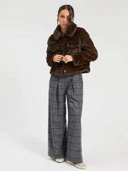Vilagallo Faux Fur Jacket Dark Brown