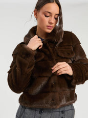 Vilagallo Faux Fur Jacket Dark Brown