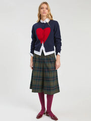 Vilagallo Knit Navy Cardigan With Intarsia Red Heart