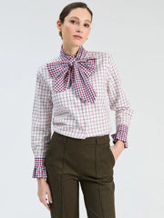 Vilagallo Niki Maxi Bow Plaid Shirt