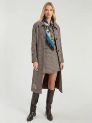 Vilagallo Hailey Houndstooth Coat With Embroidery