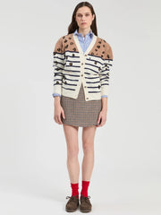 Vilagallo Knit Striped Cardigan With Leo Print